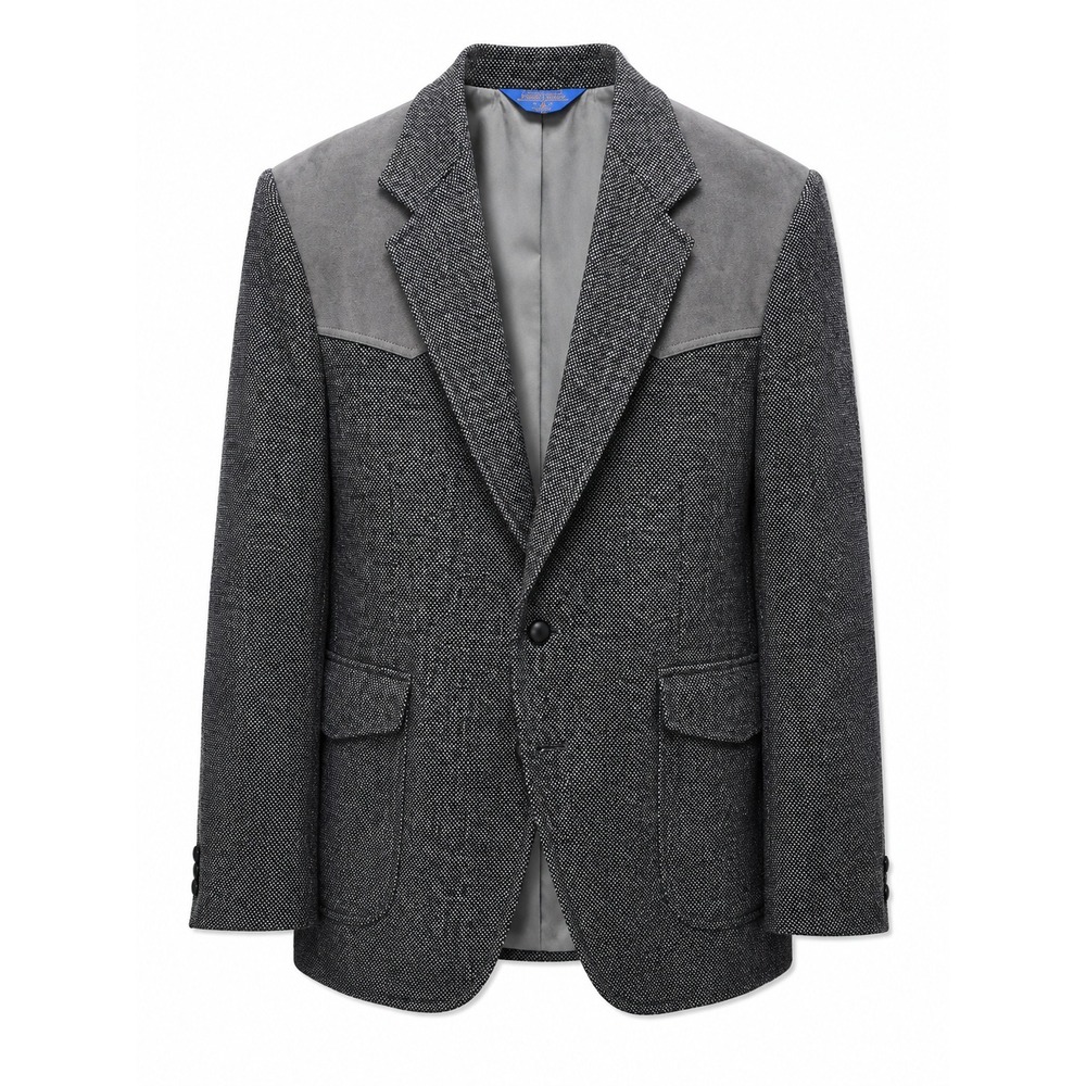 Pendleton Mens 44 Long Grey Wool Western Blazer Suede Elbow Patches Sport Coat
